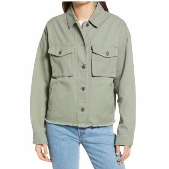 Levi's Trendy Plus Size Cropped Cotton Utility Jacket Army Green Size 3X NWT - Picture 2 of 12